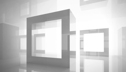 Abstract background. Square frames in white studio interior