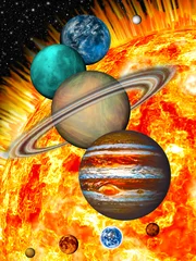 Fotobehang Zonnestelsel: de relatieve grootte van de planeten en de zon. © tmass