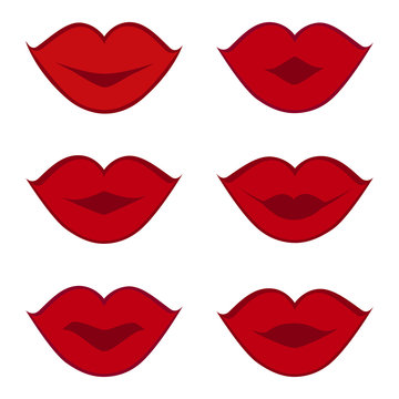 vector illustration of  set of red  lips isolated on white backg