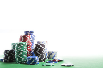 Casino chips on a white background