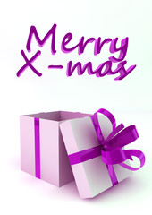 Merry x-mas card with open gift box