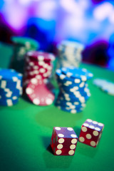 Casino chips on gaming table