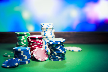 Casino chips on gaming table