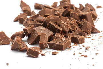Grated chocolate isolated on white background