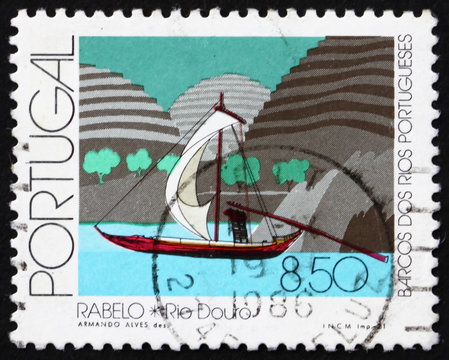 Fototapeta Postage stamp Portugal 1981 Rabelo, Douro River