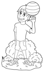 Cute boy with ball, coloring page illustration