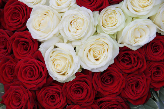 white and red rose Valentine's floral arrangement