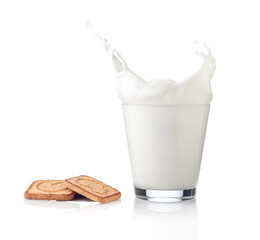 Splash of milk with various grain biscuits