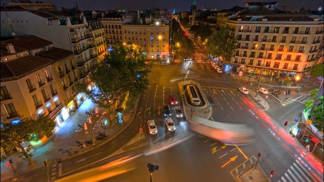 Madrid, glorieta de Bilbao, spain, night traffic in town