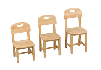 Three size of wooden chairs for kids