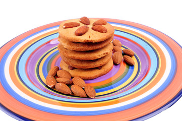 homemade biscuits on colourful dish. Christmas cookies