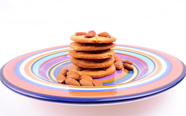homemade biscuits on colourful dish. Christmas cookies