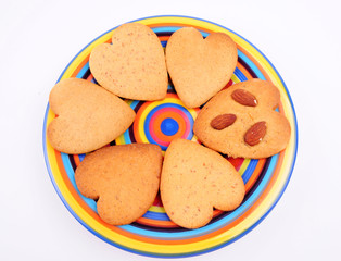 homemade biscuits on colourful dish. Christmas cookies