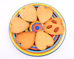 homemade biscuits on colourful dish. Christmas cookies