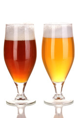 Glasses of beer isolated on white