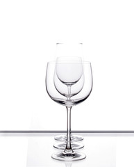 Set of three empty wine glasses