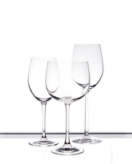 Set of three empty wine glasses