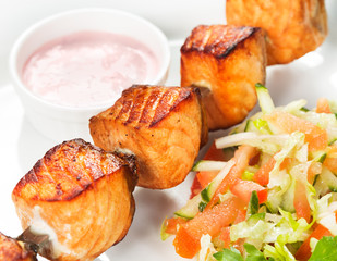 grilled salmon on white plate