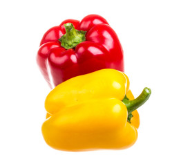 Red and yellow sweet pepper isolated on white background