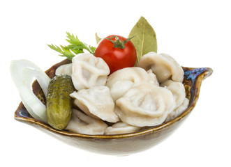 Bowl with traditional russian dish - pelmeni