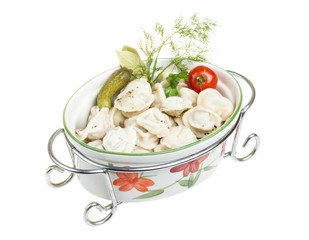Bowl with traditional russian dish - pelmeni