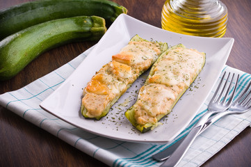 Zucchini stuffed with cheese.