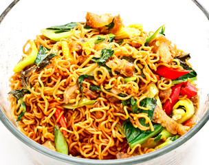 Thai food, spicy fried noodle with pork