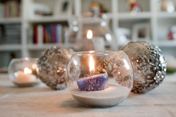 christmas decorations, candle and christmas balls