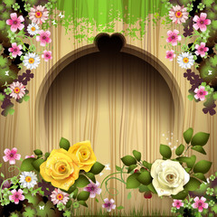 Carved wood background with roses