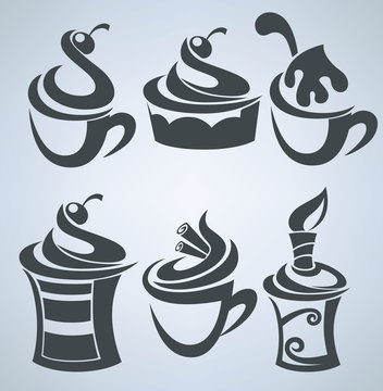 Vector collection of cakes and sweet drinks