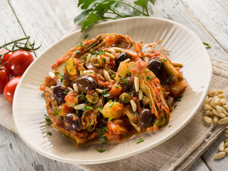 caponata with atichoke and pine nuts