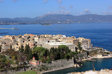 Obraz premium Corfu town and castles a Greek island in the Mediterranean sea
