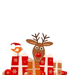 Weihnachten - Vogel und Rentier mit Geschenken