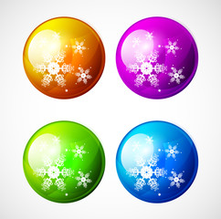 Vector Christmas shiny buttons with snowflakes