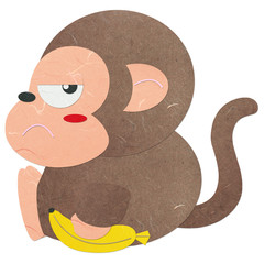 Rice paper cut cute monkey with a banana