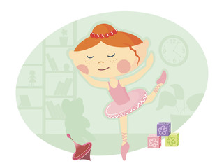 illustration little girl dancing in the costume of a ballerina