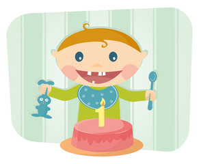 Funny vector illustration of a child one year