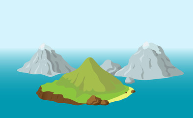 Blue Sea and Islands with Mountains, vector