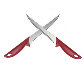 Two crossed knives isolated on white