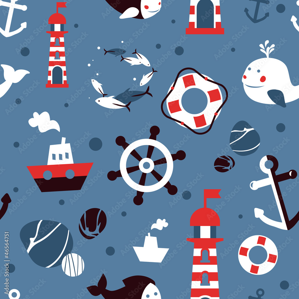 Poster Vector seamless pattern with sea icons