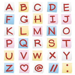 Alphabet on  paper note stickers.