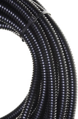 Black plastic corrugated pipe isolated on white background