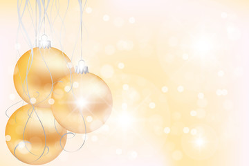 Elegant background with golden Christmas balls and Bokeh