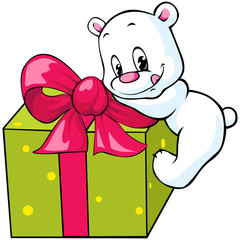 cute polar bear unwrapping gift