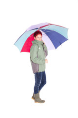 Frau mit großem Regenschirm