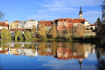 Fototapeta na wymiar Colorful autumn medieval Town Pisek, Czech Republic