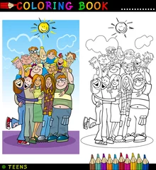 Cercles muraux Bricolage Groupe d& 39 adolescents heureux à colorier