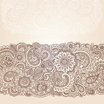 Ornate Henna Paisley Doodle Vector Design Elements