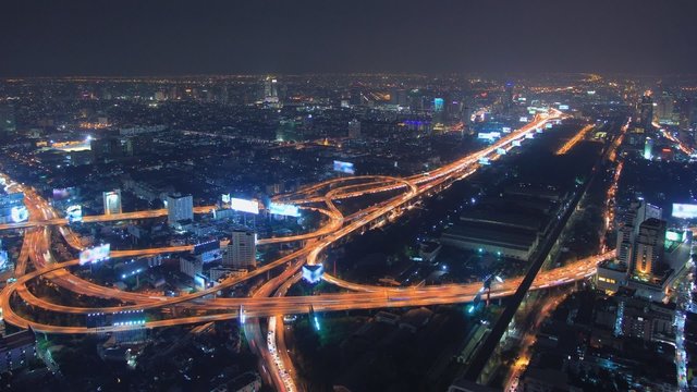 Bangkok Expressway and Highway top view at dusk, Thailand