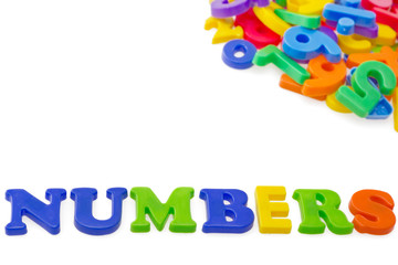 Multicoloured World “numbers” made from toy alphabet